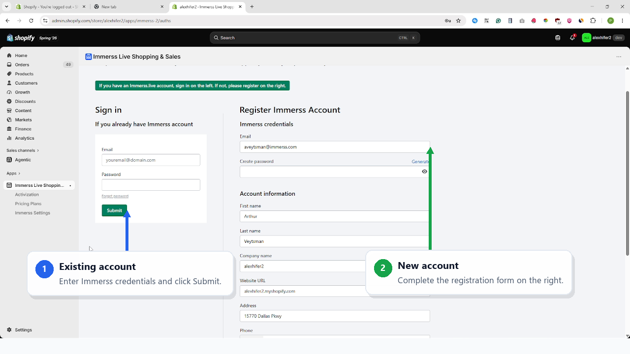Connect your Immerss account