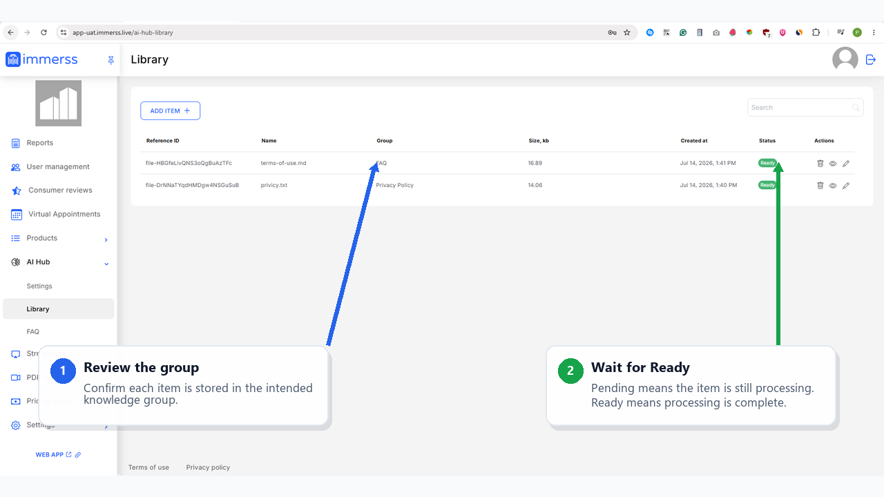 Confirm Library status